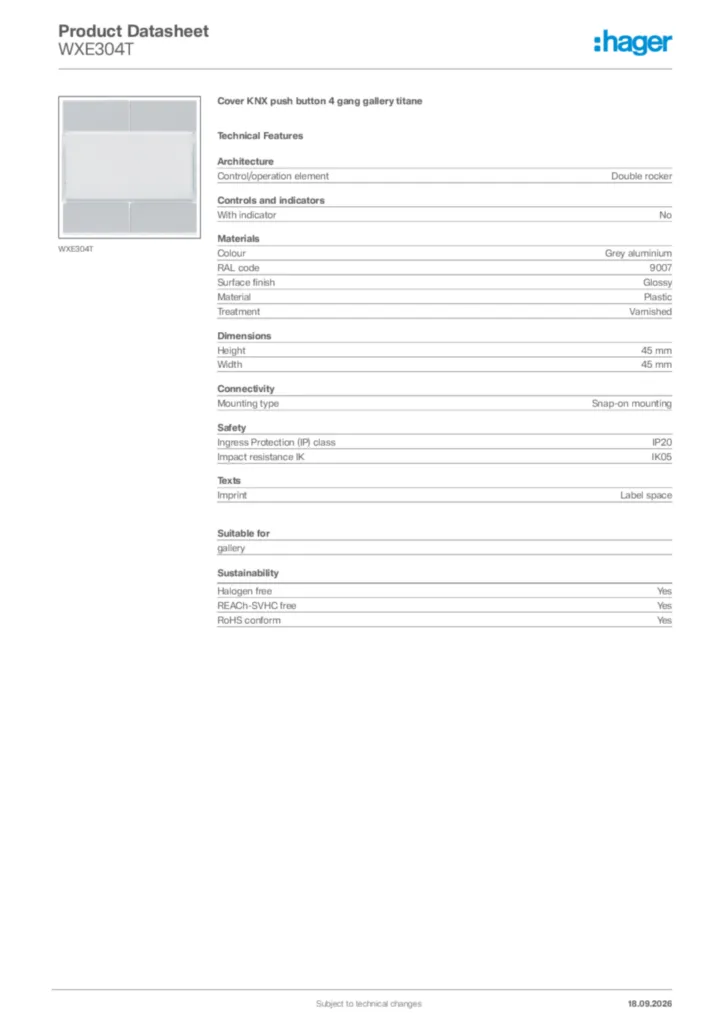 Image Hager Product data sheet WXE304T  | Hager Africa