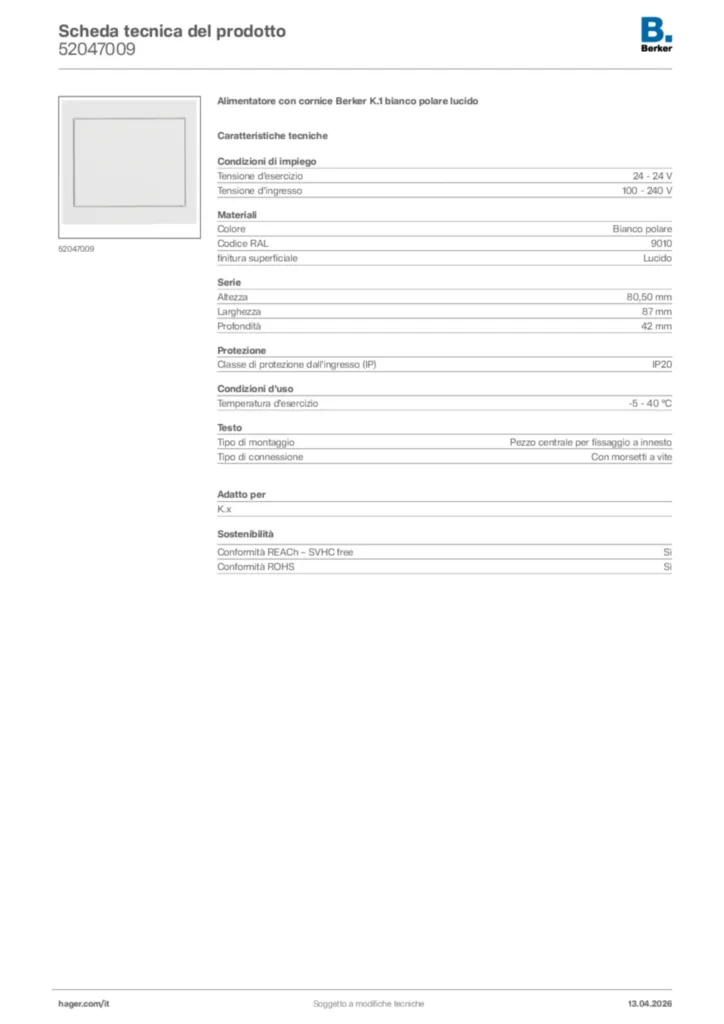Immagine Berker Scheda tecnica del prodotto 52047009 | Hager Italia