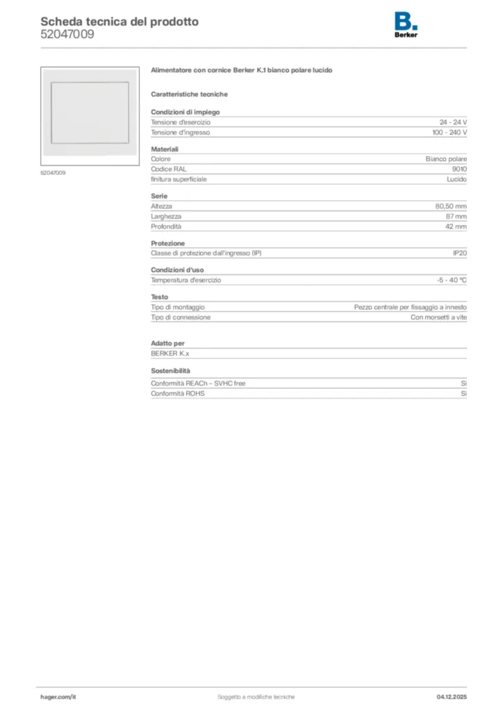 Immagine Berker Scheda tecnica del prodotto 52047009 | Hager Italia