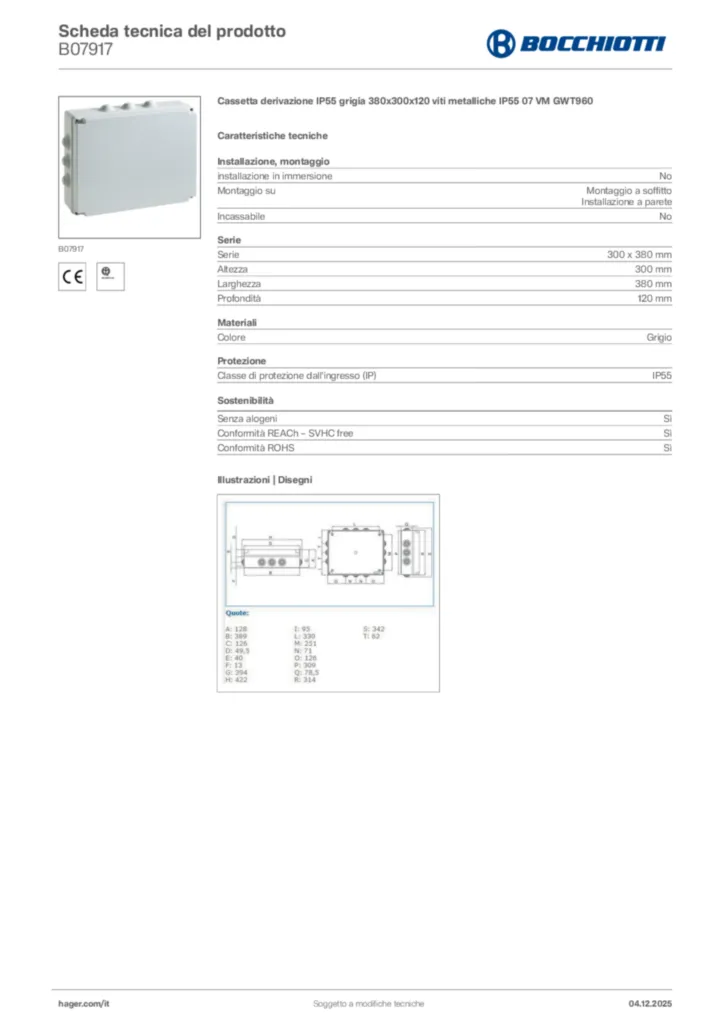 Immagine Bocchiotti Scheda tecnica del prodotto B07917 | Hager Italia