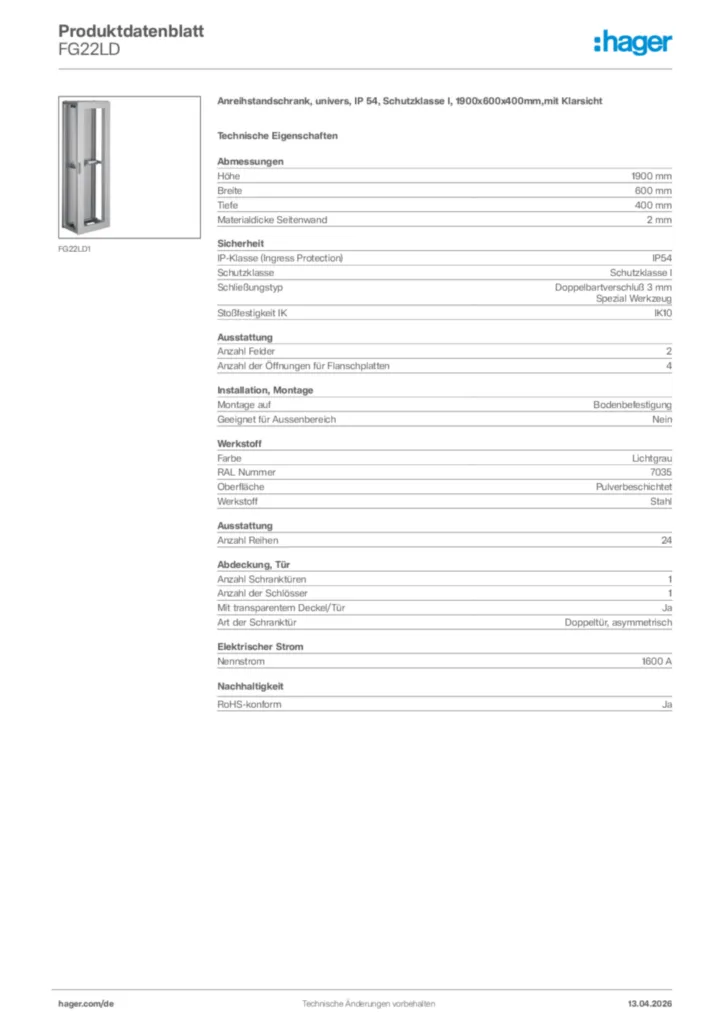 Bild Hager Produktdatenblatt FG22LD | Hager Deutschland