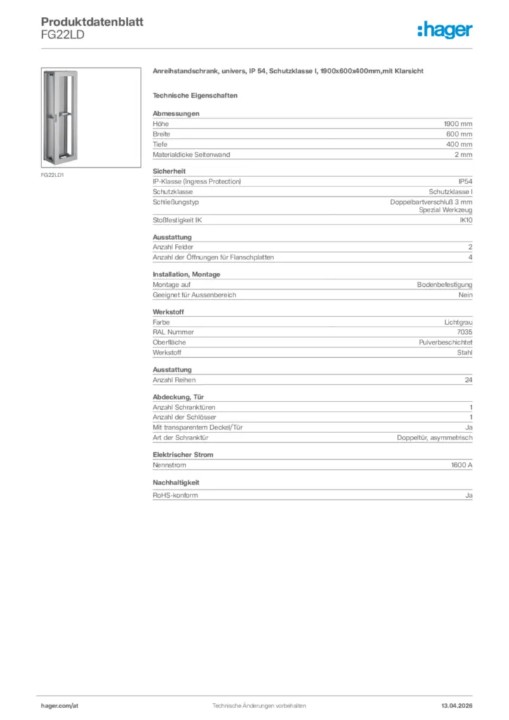 Bild Hager Produktdatenblatt FG22LD | Hager Deutschland