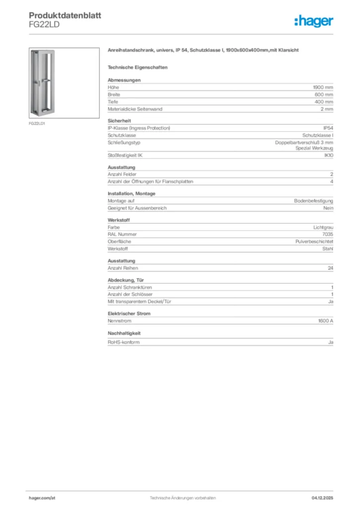 Bild Hager Produktdatenblatt FG22LD | Hager Deutschland