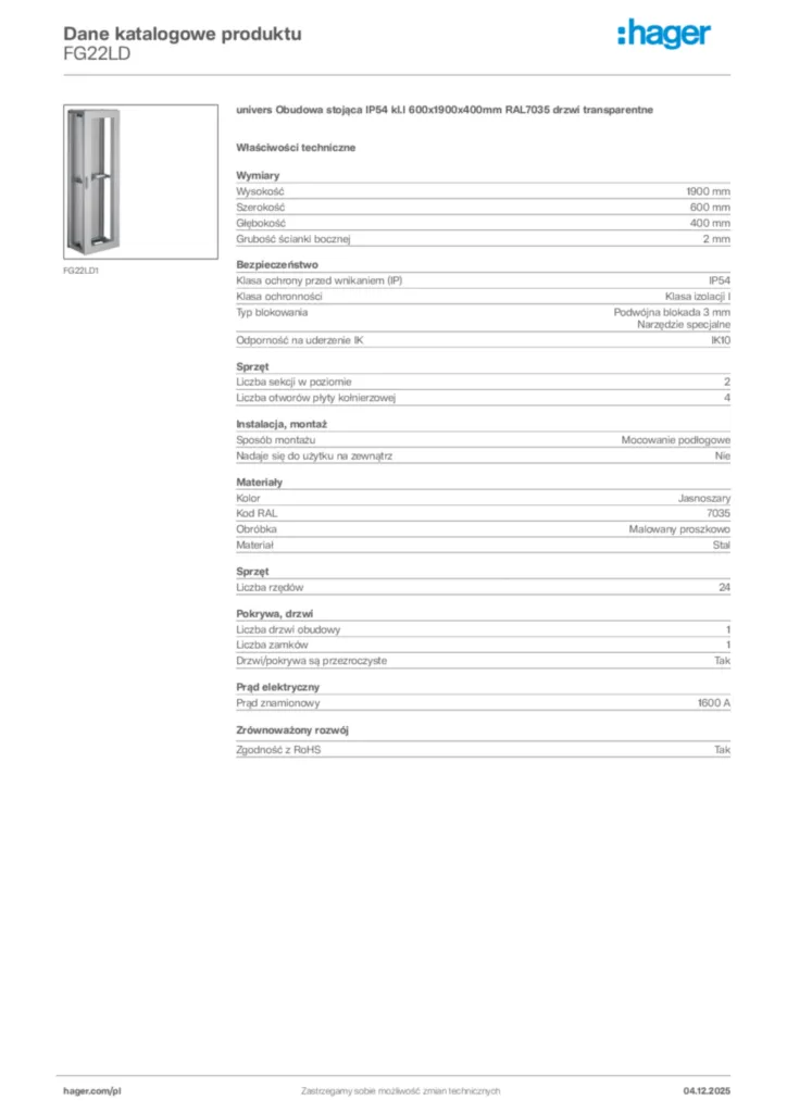 Zdjęcie Hager Dane katalogowe produktu FG22LD | Hager Polska