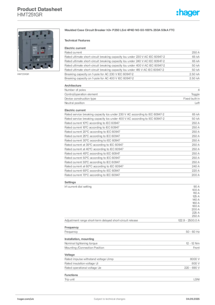 Image Hager Product data sheet HMT251GR  | Hager