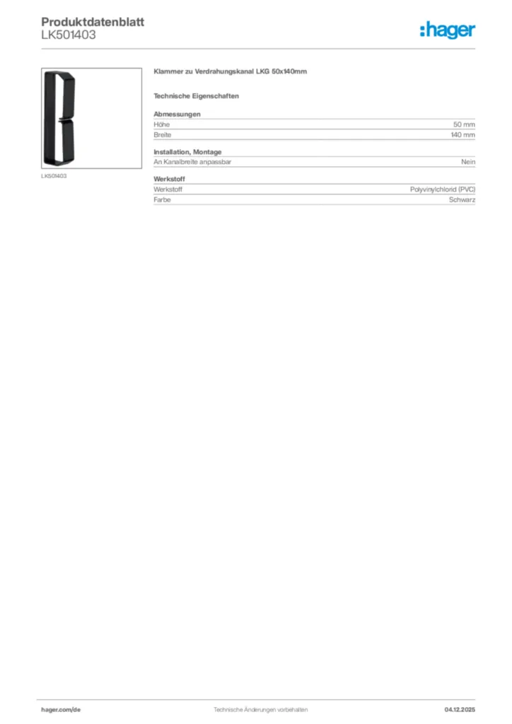 Bild Hager Produktdatenblatt LK501403 | Hager Deutschland