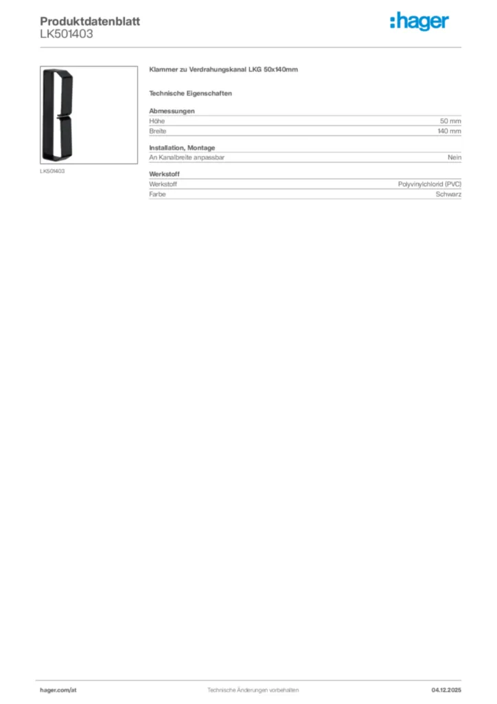 Bild Hager Produktdatenblatt LK501403 | Hager Deutschland