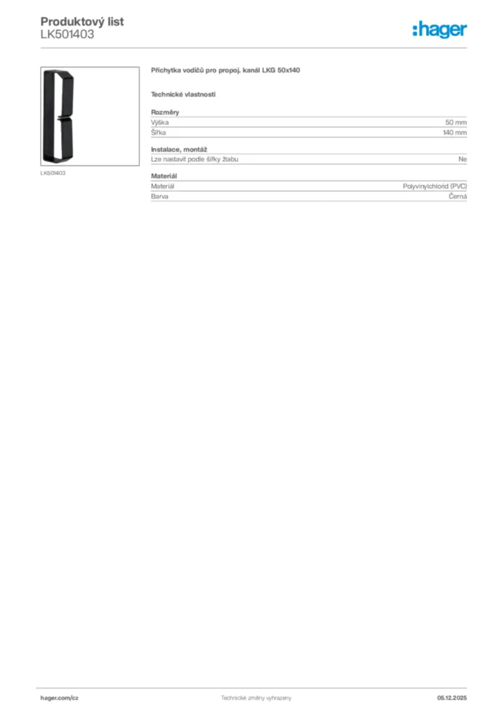 Obrázek Hager Product data sheet LK501403 | Hager