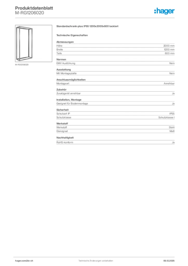 Bild Hager Produktdatenblatt M-RG1206020 | Hager Schweiz