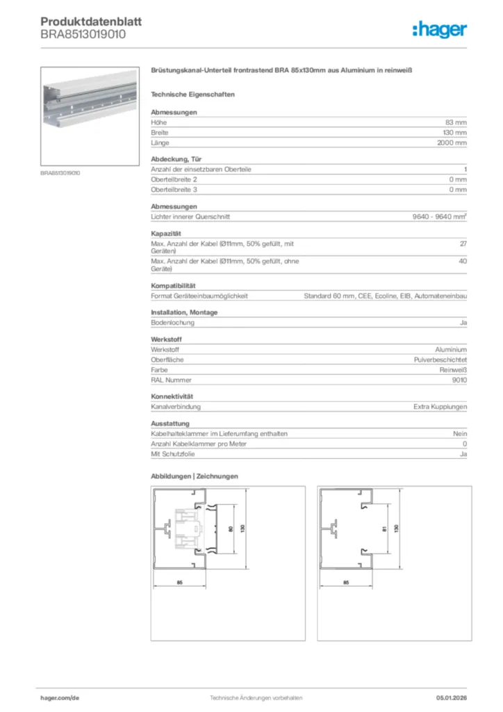 Bild Hager Produktdatenblatt BRA8513019010 | Hager Deutschland