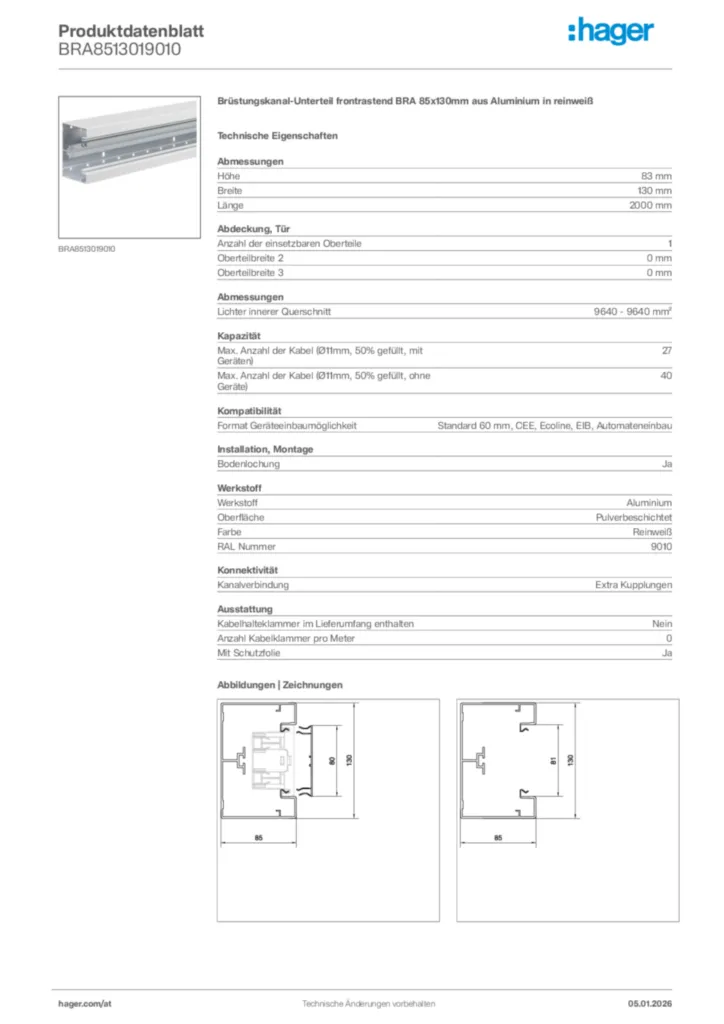 Bild Hager Produktdatenblatt BRA8513019010 | Hager Deutschland