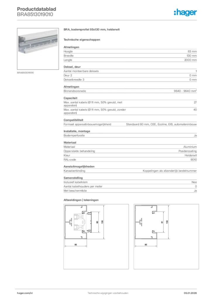 Afbeelding Hager Productdatablad BRA8513019010 | Hager Nederland
