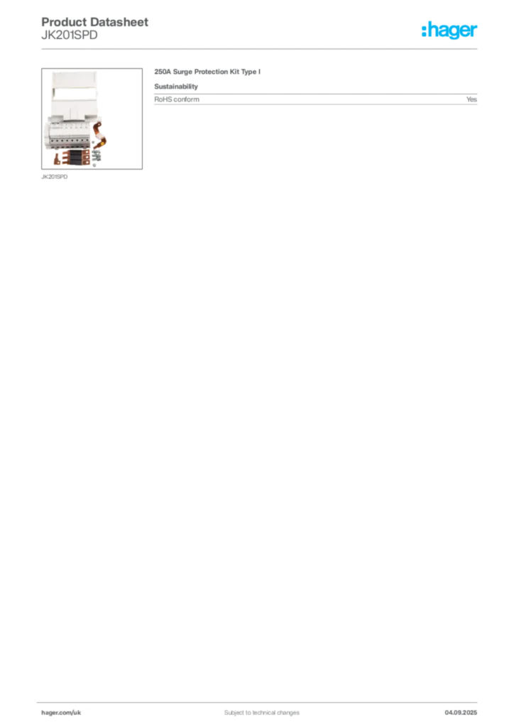 Image Hager Product data sheet JK201SPD  | Hager