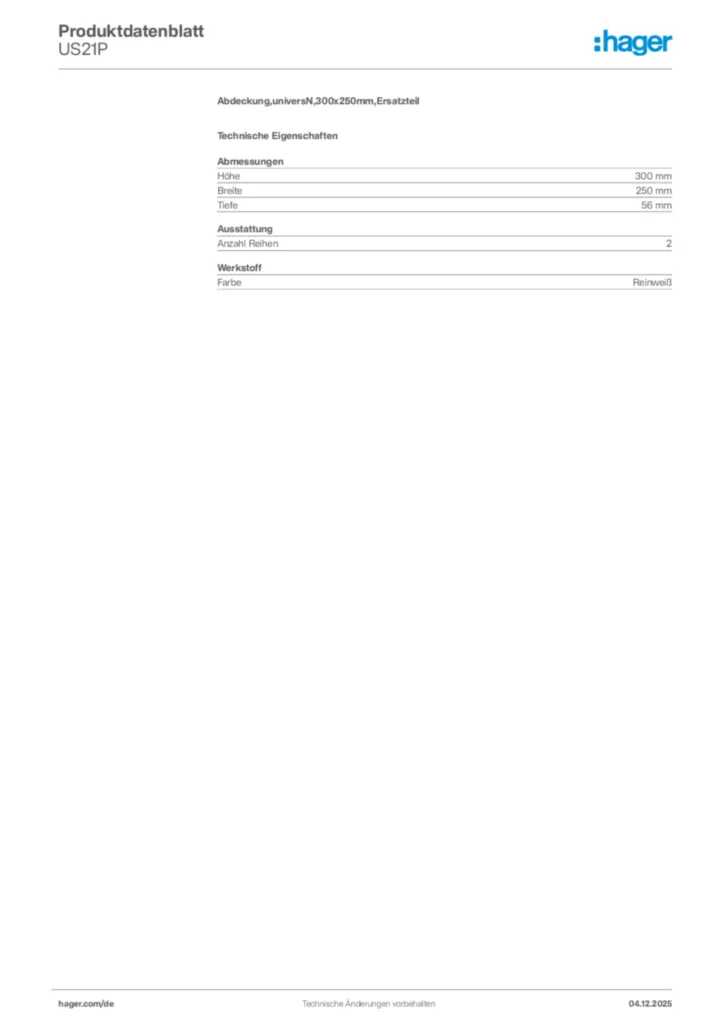 Bild Hager Produktdatenblatt US21P | Hager Deutschland
