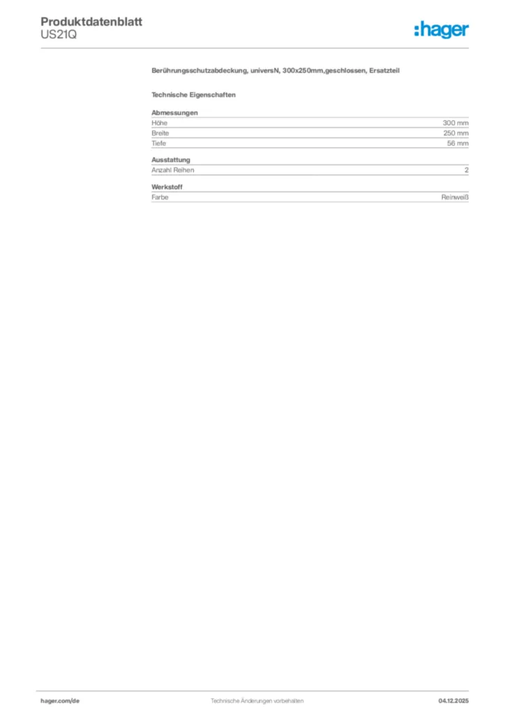 Bild Hager Produktdatenblatt US21Q | Hager Deutschland