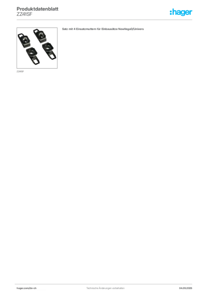 Bild Hager Produktdatenblatt ZZ41SF | Hager Schweiz
