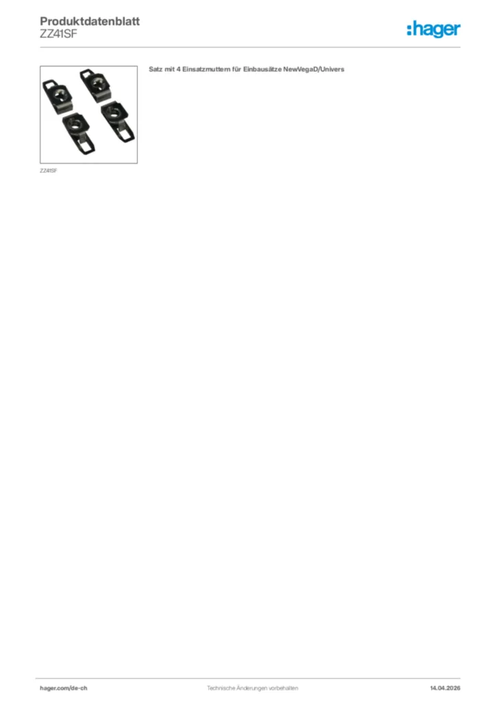 Bild Hager Produktdatenblatt ZZ41SF | Hager Schweiz