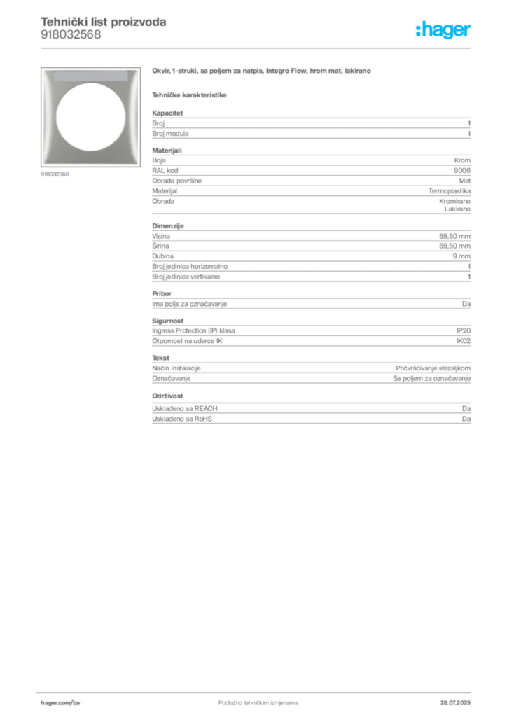 Slika Hager Product data sheet 918032568  | Hager