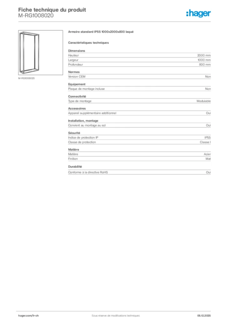 Image Hager Fiche technique du produit M-RG1008020 | Hager Suisse