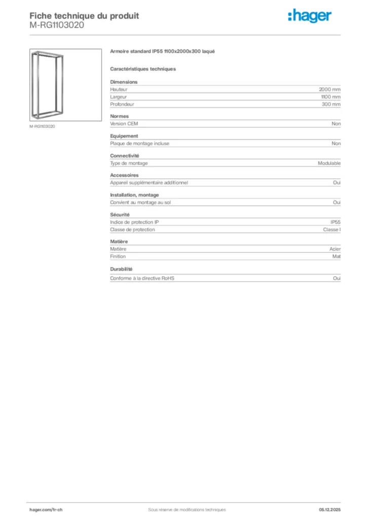 Image Hager Fiche technique du produit M-RG1103020 | Hager Suisse