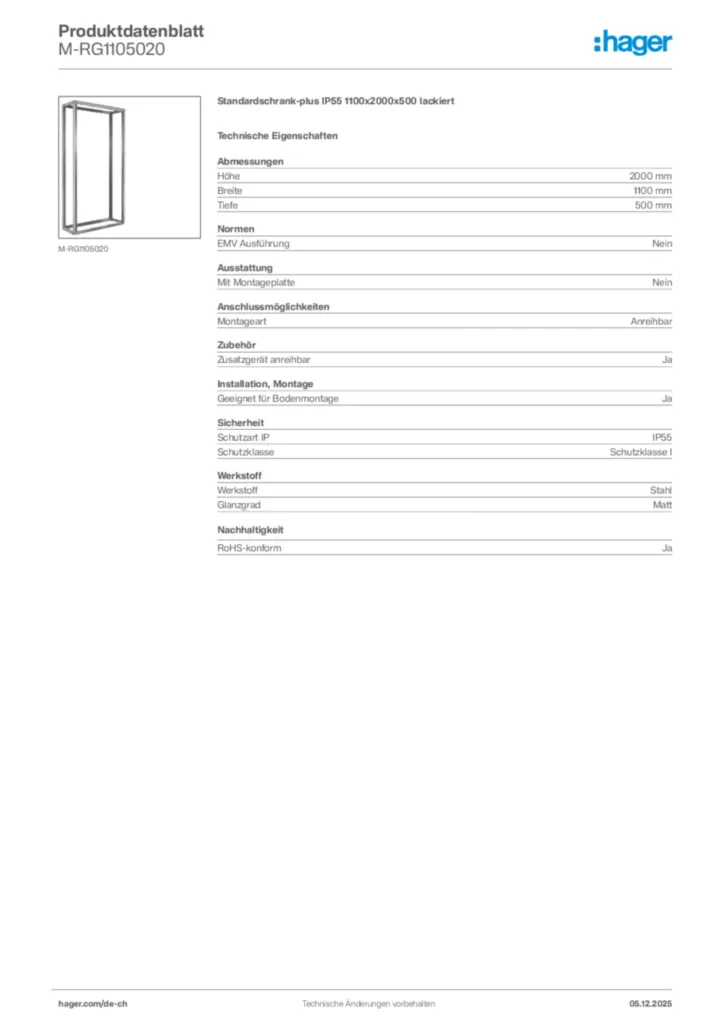 Bild Hager Produktdatenblatt M-RG1105020 | Hager Schweiz