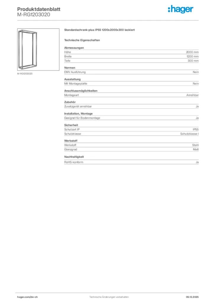 Bild Hager Produktdatenblatt M-RG1203020 | Hager Schweiz