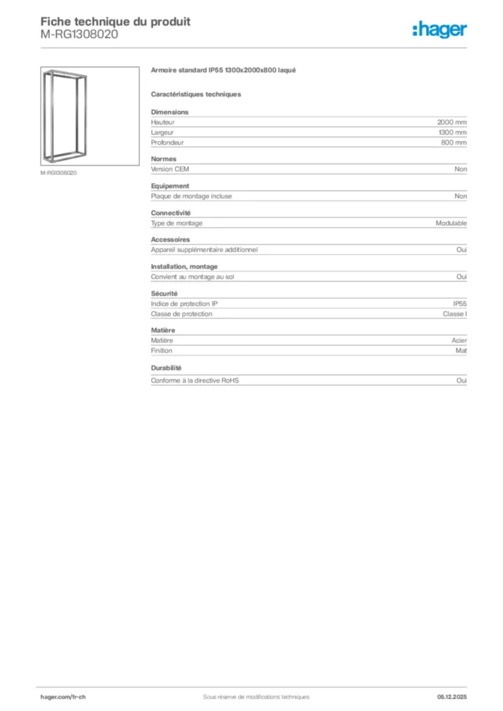 Image Hager Fiche technique du produit M-RG1308020 | Hager Suisse