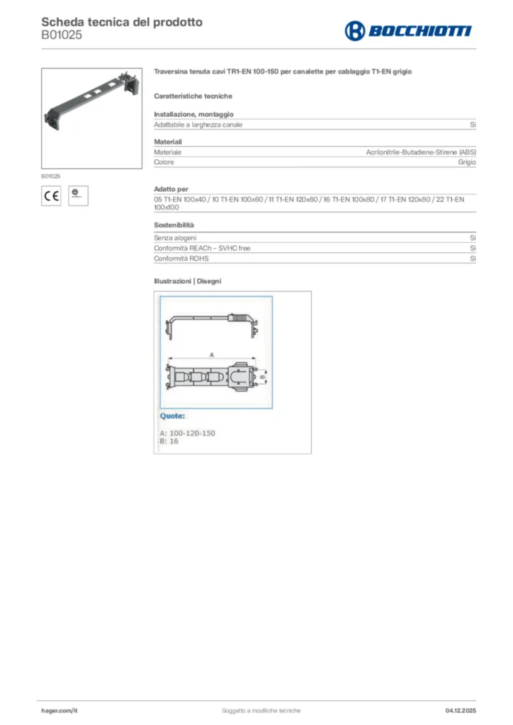 Immagine Bocchiotti Scheda tecnica del prodotto B01025 | Hager Italia