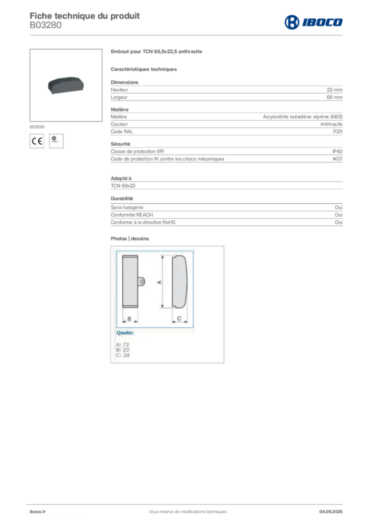 Image Iboco Fiche technique du produit B03280 | Hager France