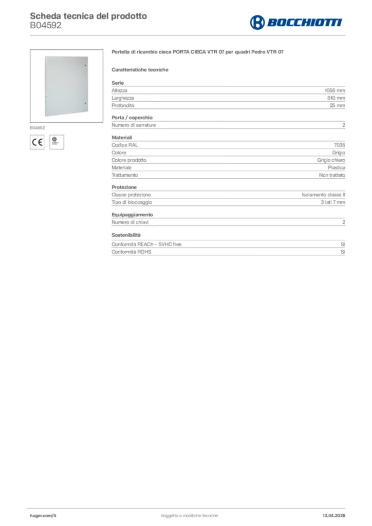 Immagine Bocchiotti Scheda tecnica del prodotto B04592 | Hager Italia