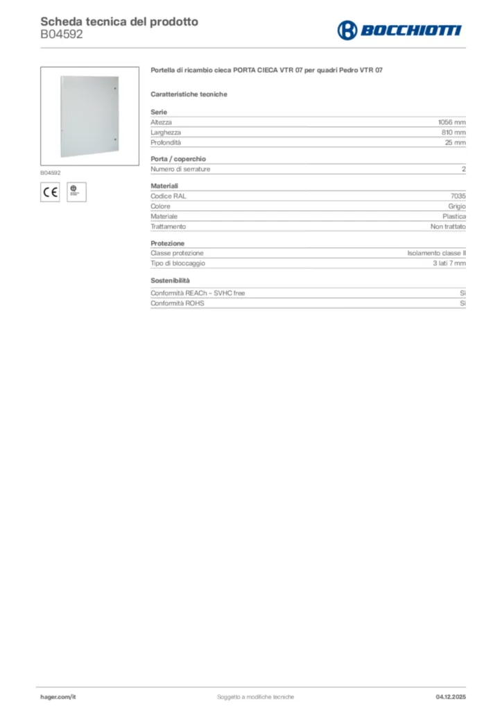 Immagine Bocchiotti Scheda tecnica del prodotto B04592 | Hager Italia
