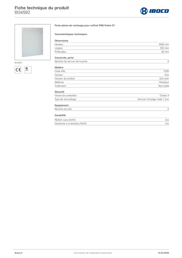 Image Iboco Fiche technique du produit B04592 | Hager France