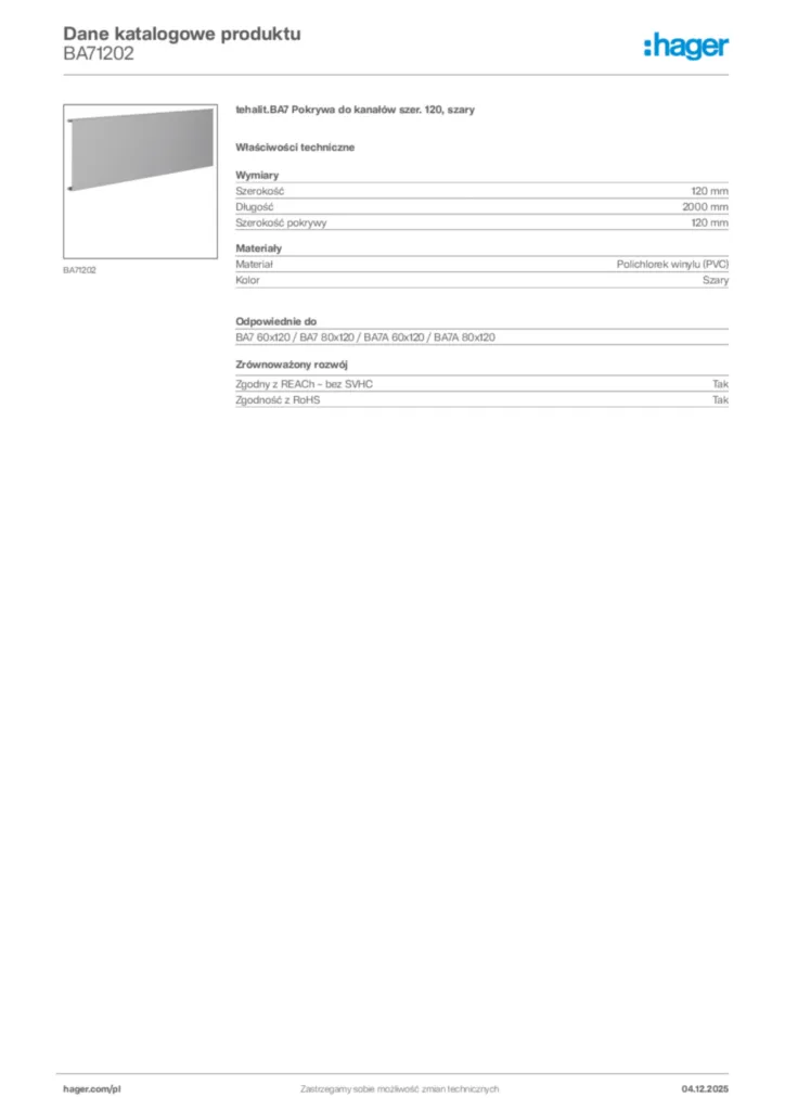 Zdjęcie Hager Dane katalogowe produktu BA71202 | Hager Polska