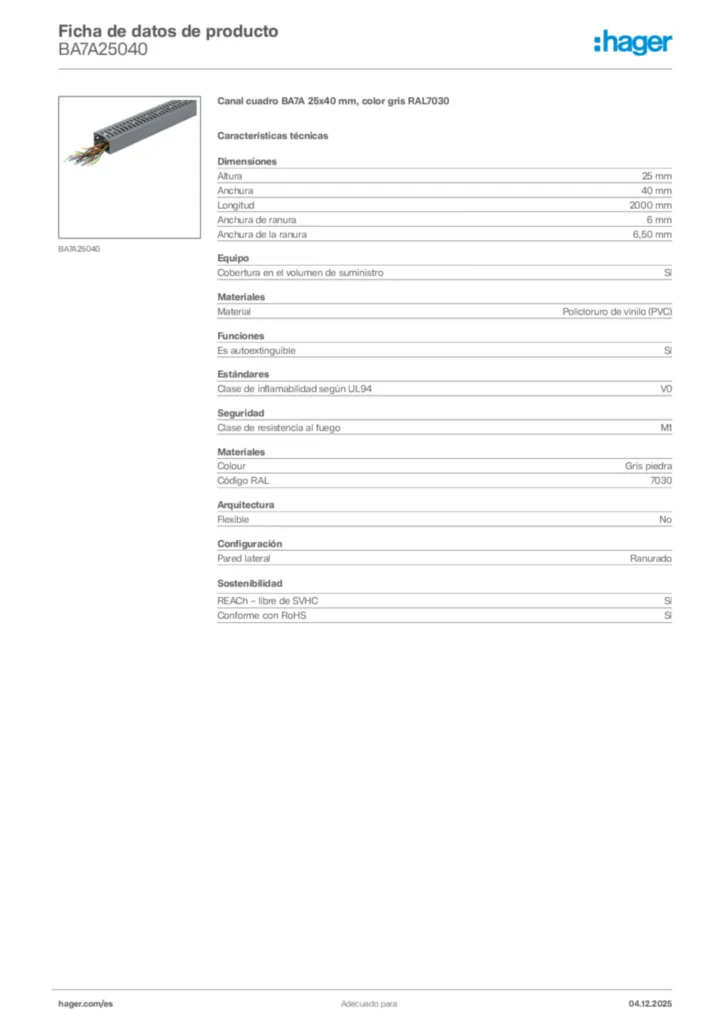 Imagen Hager Ficha de datos de producto BA7A25040 | Hager España