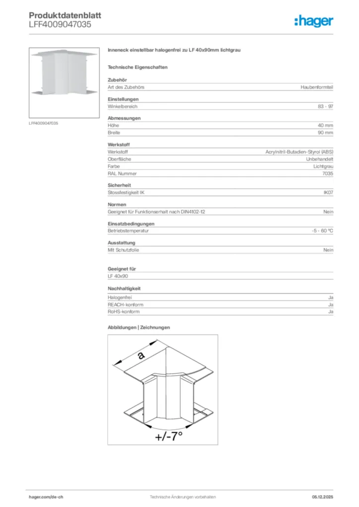 Bild Hager Produktdatenblatt LFF4009047035 | Hager Schweiz