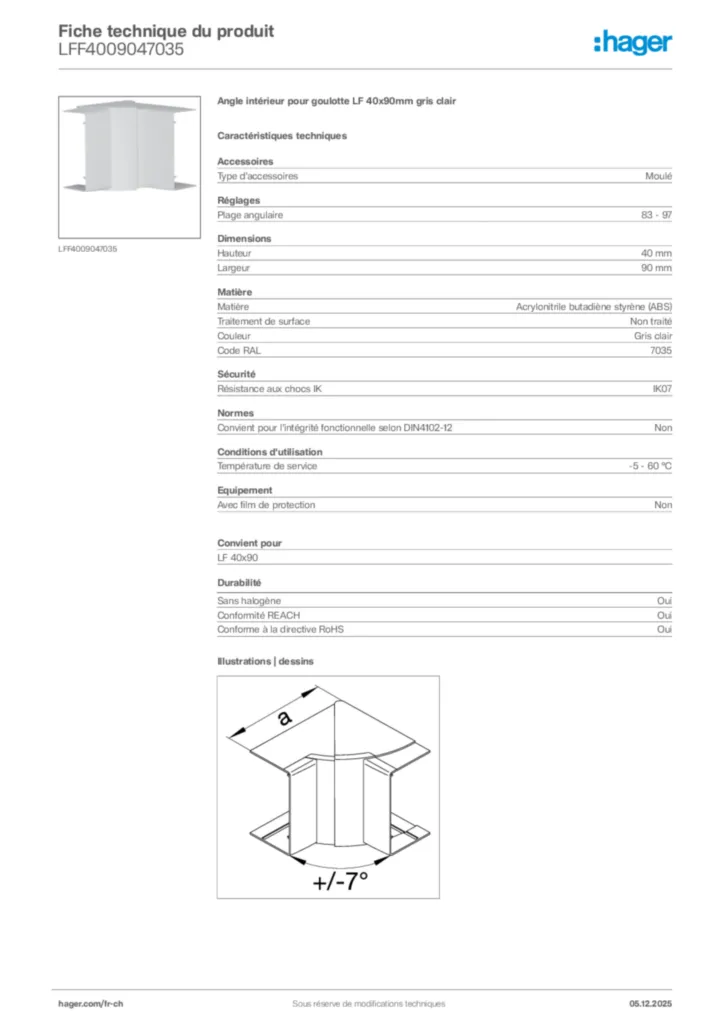 Image Hager Fiche technique du produit LFF4009047035 | Hager Suisse