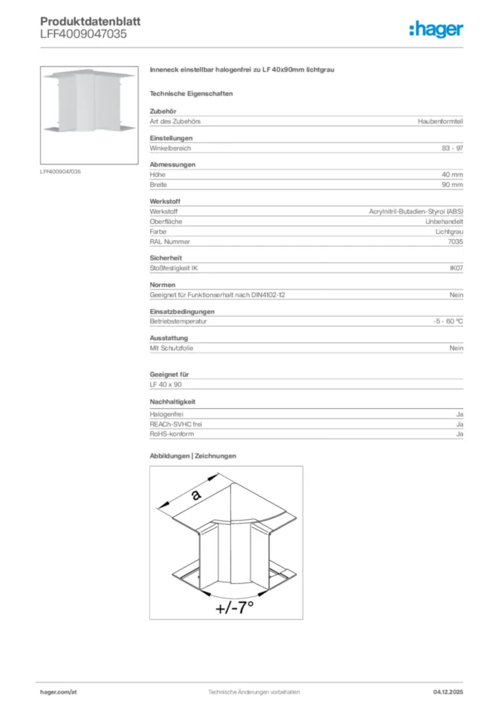 Bild Hager Produktdatenblatt LFF4009047035 | Hager Deutschland