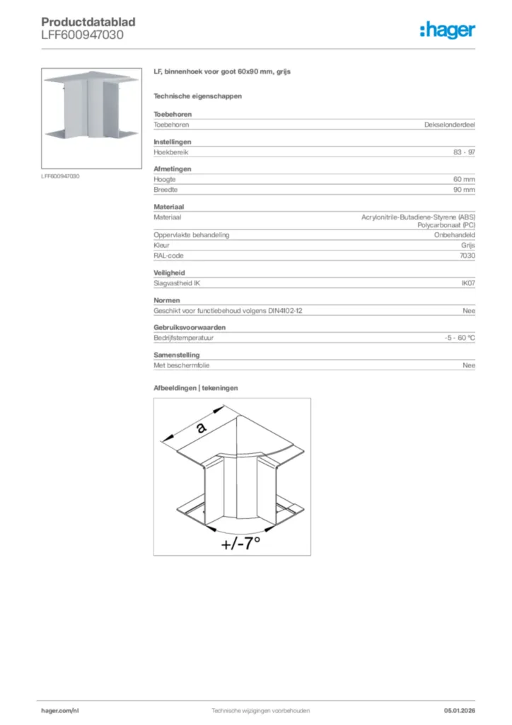 Afbeelding Hager Productdatablad LFF600947030 | Hager Nederland