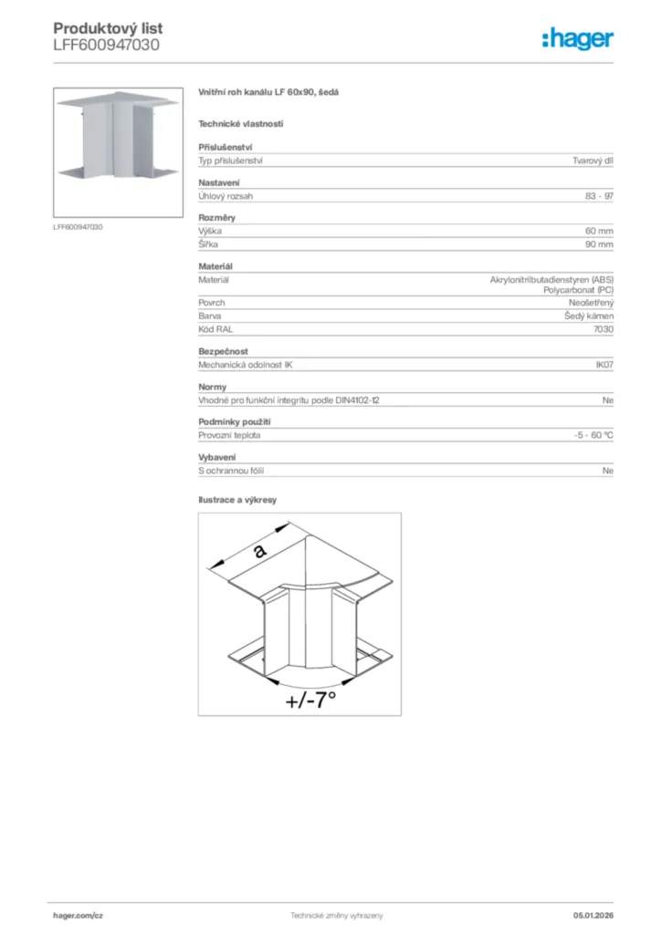 Obrázek Hager Product data sheet LFF600947030 | Hager