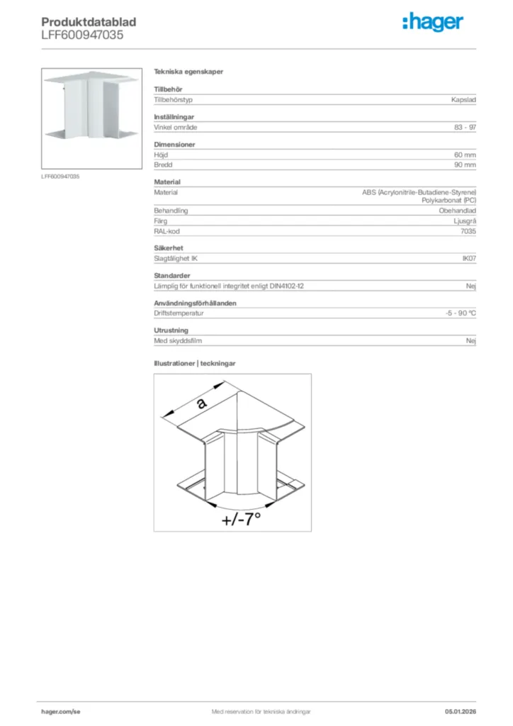 Bild Hager Produktdatablad LFF600947035 | Hager Sverige