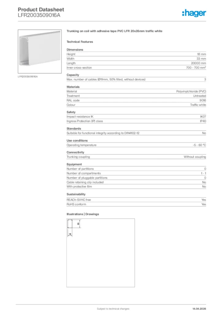 Image Hager Product data sheet LFR2003509016A  | Hager Africa
