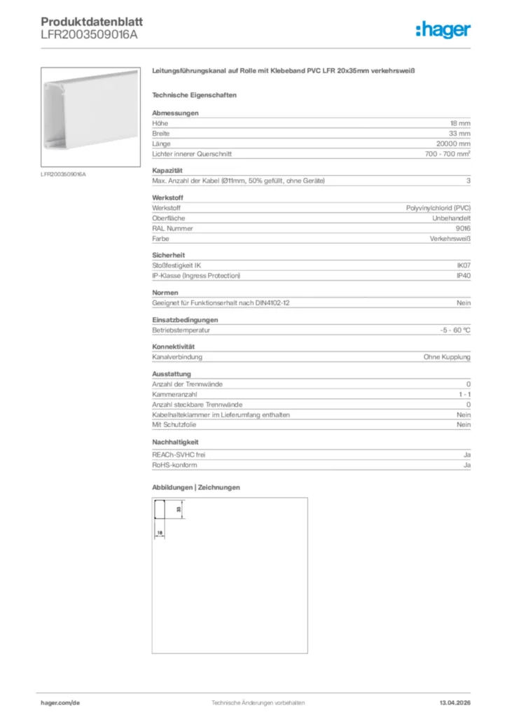 Bild Hager Produktdatenblatt LFR2003509016A | Hager Deutschland