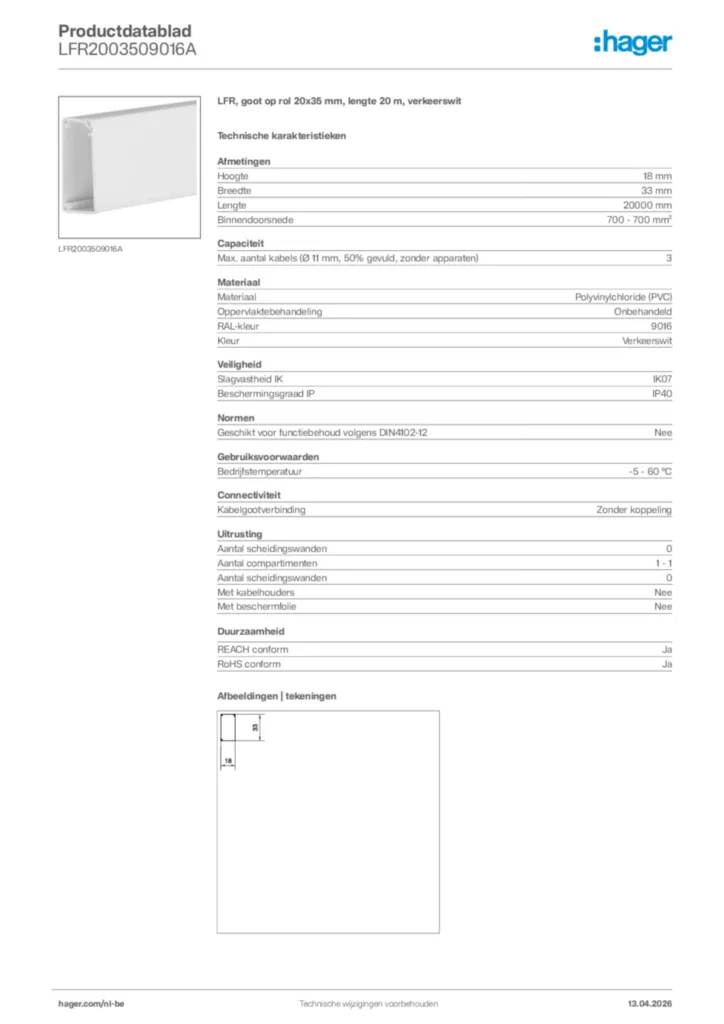 Afbeelding Hager Productdatablad LFR2003509016A | Hager Belgium