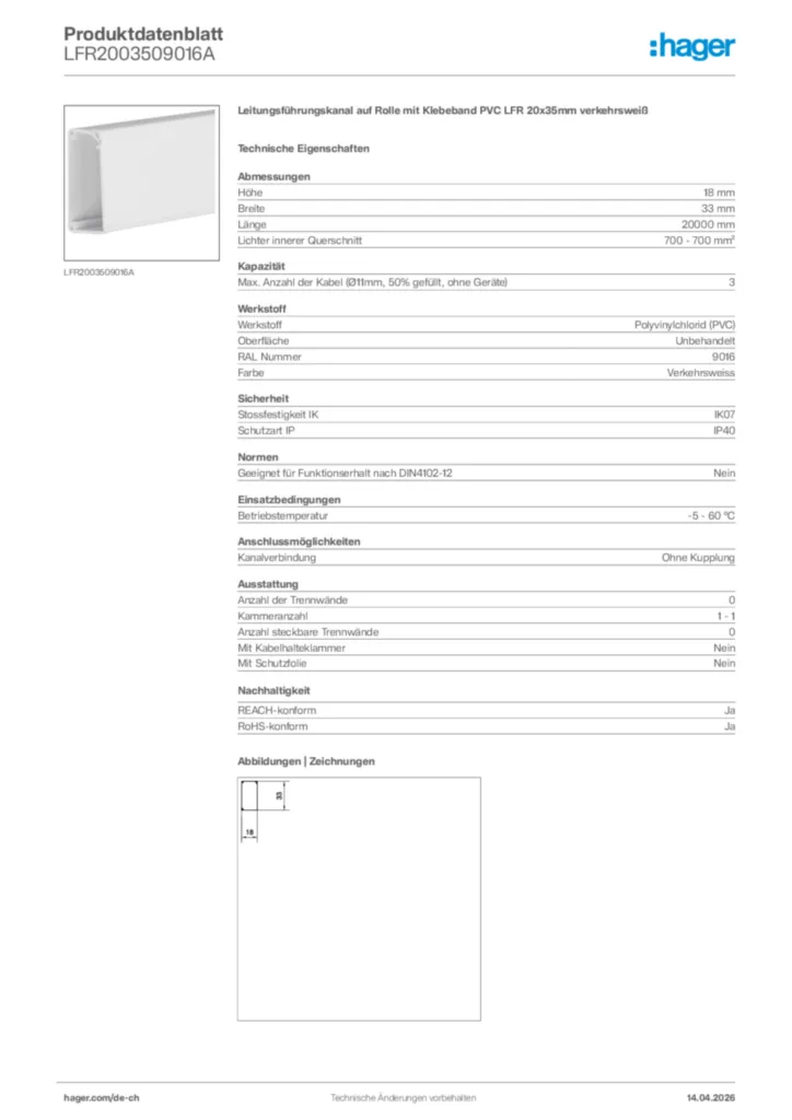 Bild Hager Produktdatenblatt LFR2003509016A | Hager Schweiz