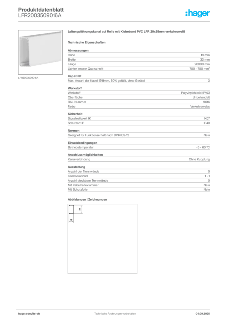Bild Hager Produktdatenblatt LFR2003509016A | Hager Schweiz
