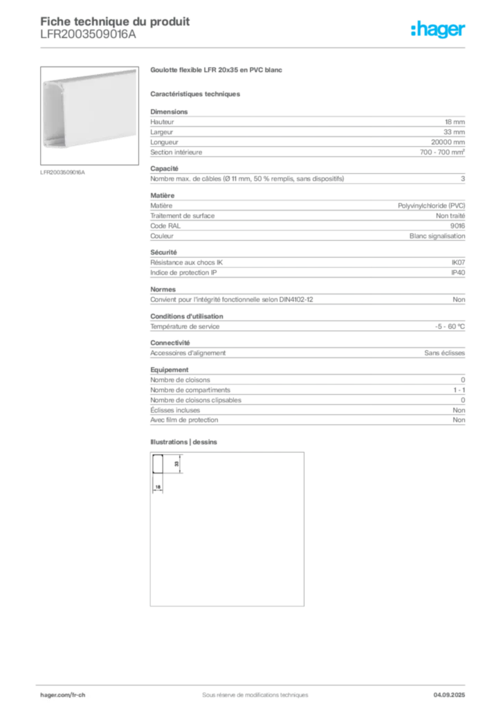 Image Hager Fiche technique du produit LFR2003509016A | Hager Suisse