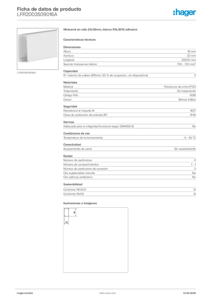 Imagen Hager Ficha de datos de producto LFR2003509016A | Hager España