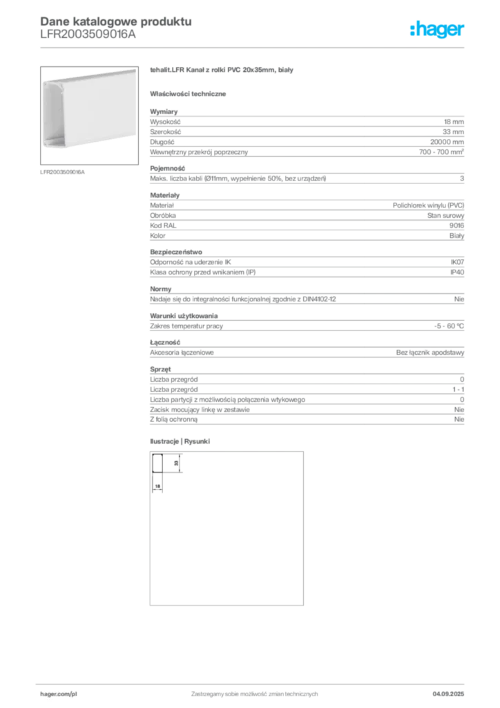 Zdjęcie Hager Dane katalogowe produktu LFR2003509016A | Hager Polska
