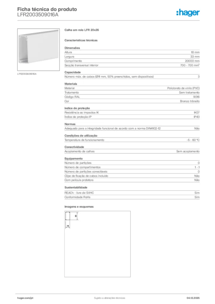 Imagem Hager Ficha técnica do produto LFR2003509016A | Hager Portugal