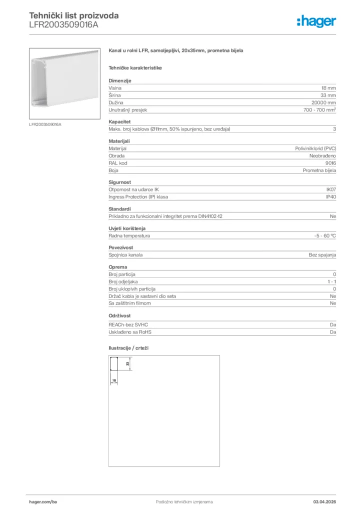 Slika Hager Tehnički list proizvoda LFR2003509016A  | Hager